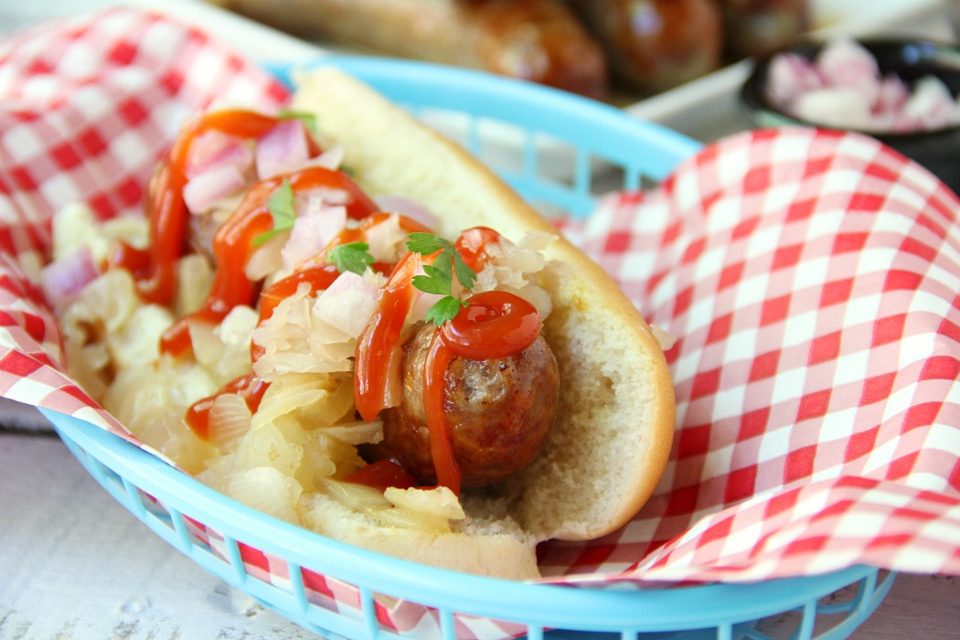Air Fryer Beer Brats - Brats boiled in beer and onions and then air fried to perfection!