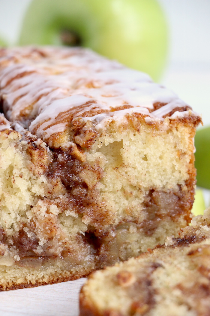 Close up of cut apple cinnamon fritter bread