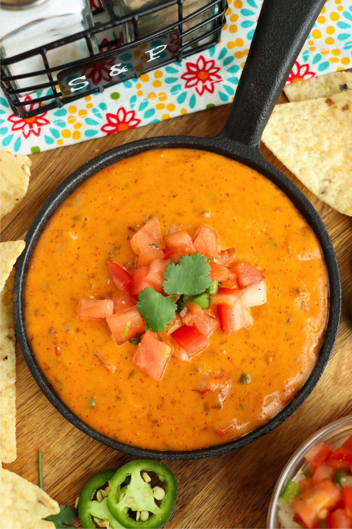 cast iron pan filled with quest dip