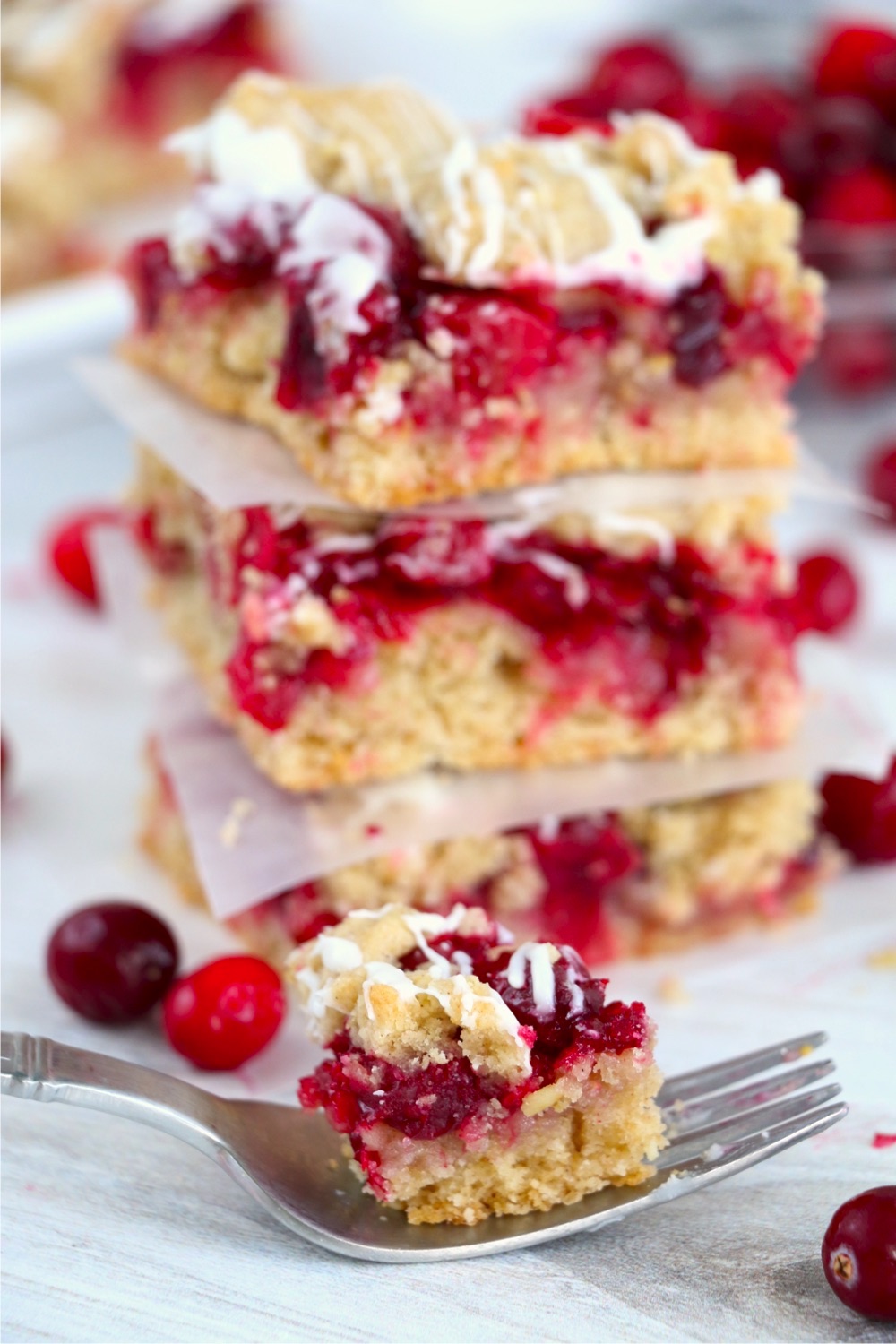 Fork with a piece of a cranberry bar