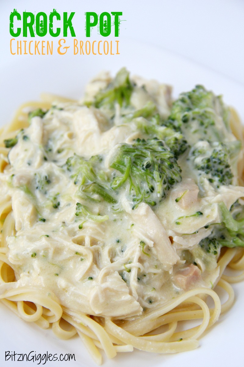Crock Pot Chicken & Broccoli - Chicken and broccoli is combined in a creamy and cheesy sauce, perfect for topping noodles or rice!