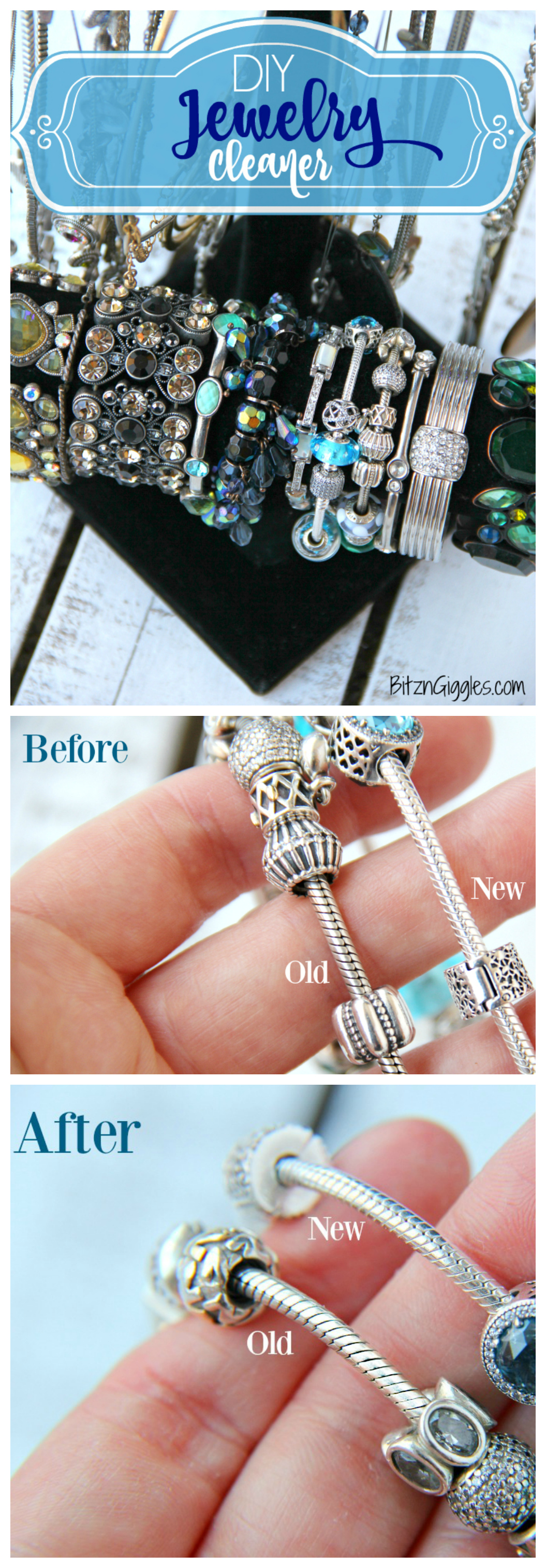 DIY Jewelry Cleaner - Homemade 4 ingredient jewelry cleaner that will remove years of tarnish and make your jewelry sparkle like new!