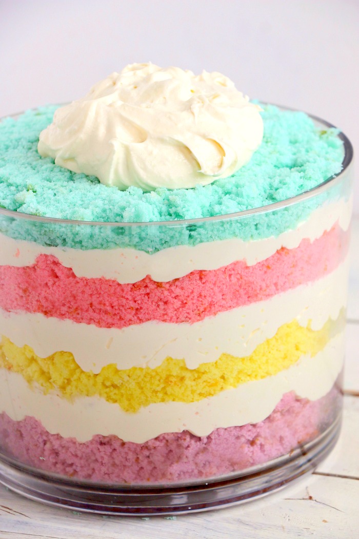 Easter Dessert Trifle - An easy and colorful spring trifle dessert made with white cake and a sweet creamy filling!