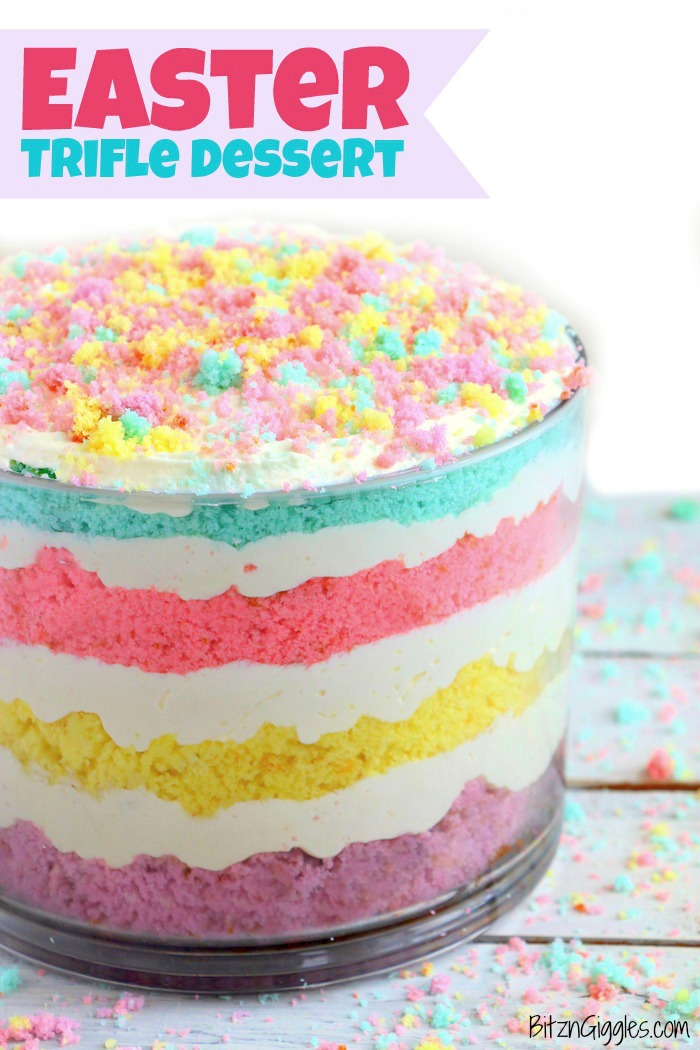 Easter Dessert Trifle - An easy and colorful spring trifle dessert made with white cake and a sweet creamy filling!