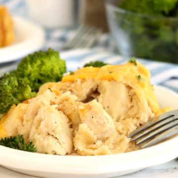 crescent roll casserole and broccoli on a plate