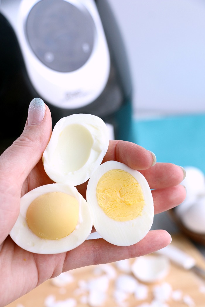 Air Fryer Hard Boiled Eggs - This is literally the EASIEST way to make hard boiled eggs! No boiling, no fuss. Just perfect, easy-to-peel hard boiled eggs!