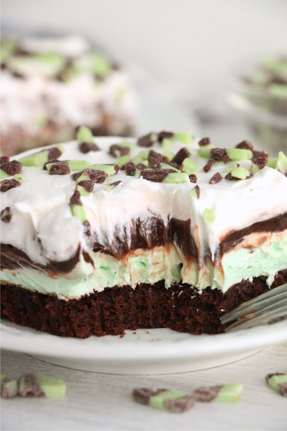 bite out of a mint chocolate lush dessert