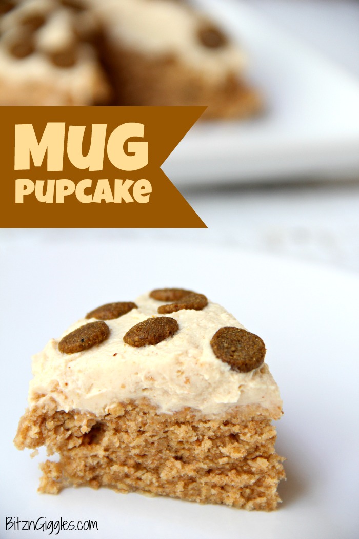 Microwave Mug Pupcake - a quick, microwaveable dog treat! This cake bakes in 90 seconds and is topped with a simple two-ingredient frosting!