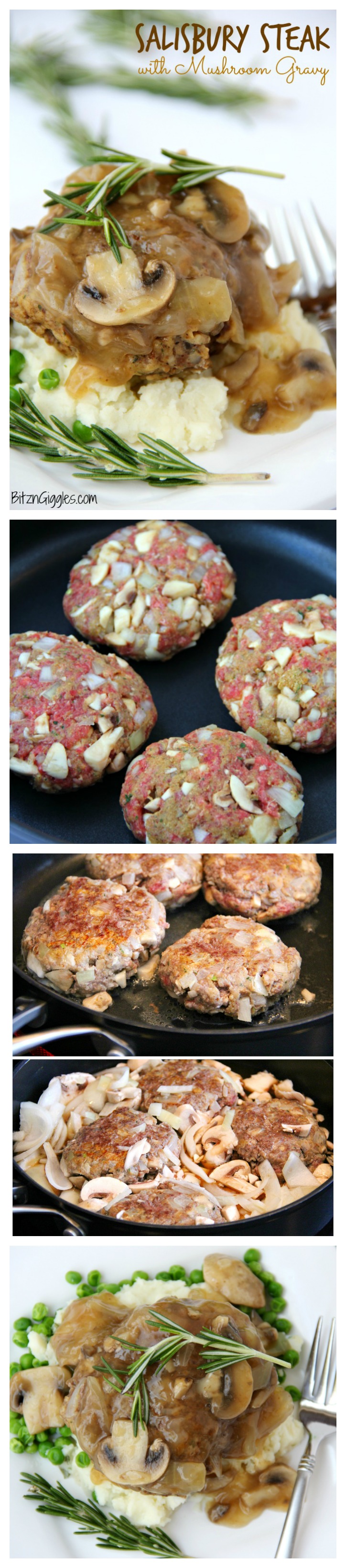 Easy Salisbury Steak with Mushroom Gravy - This homemade salisbury steak incorporates mushrooms and onions right into the beef patties!