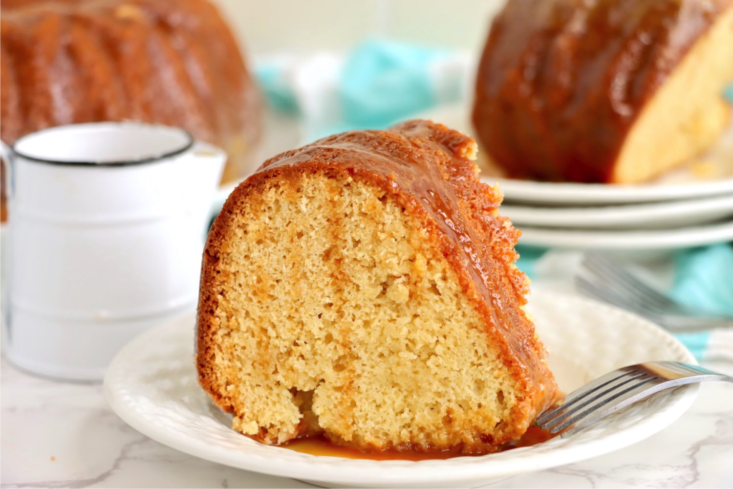 piece of butter cake from a bundt pan