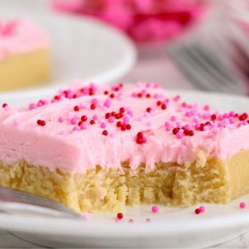 Valentine's cake bars with bite out